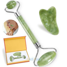 Load image into Gallery viewer, Jade Roller for Face Anti-aging Jade Roller Massager with Gua Sha Scraping Tool